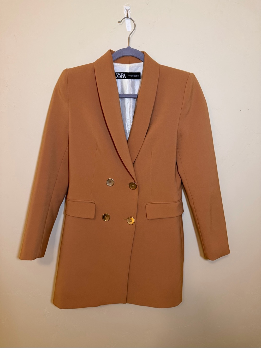 Zara Double-Breasted Camel/Tan Blazer Jacket